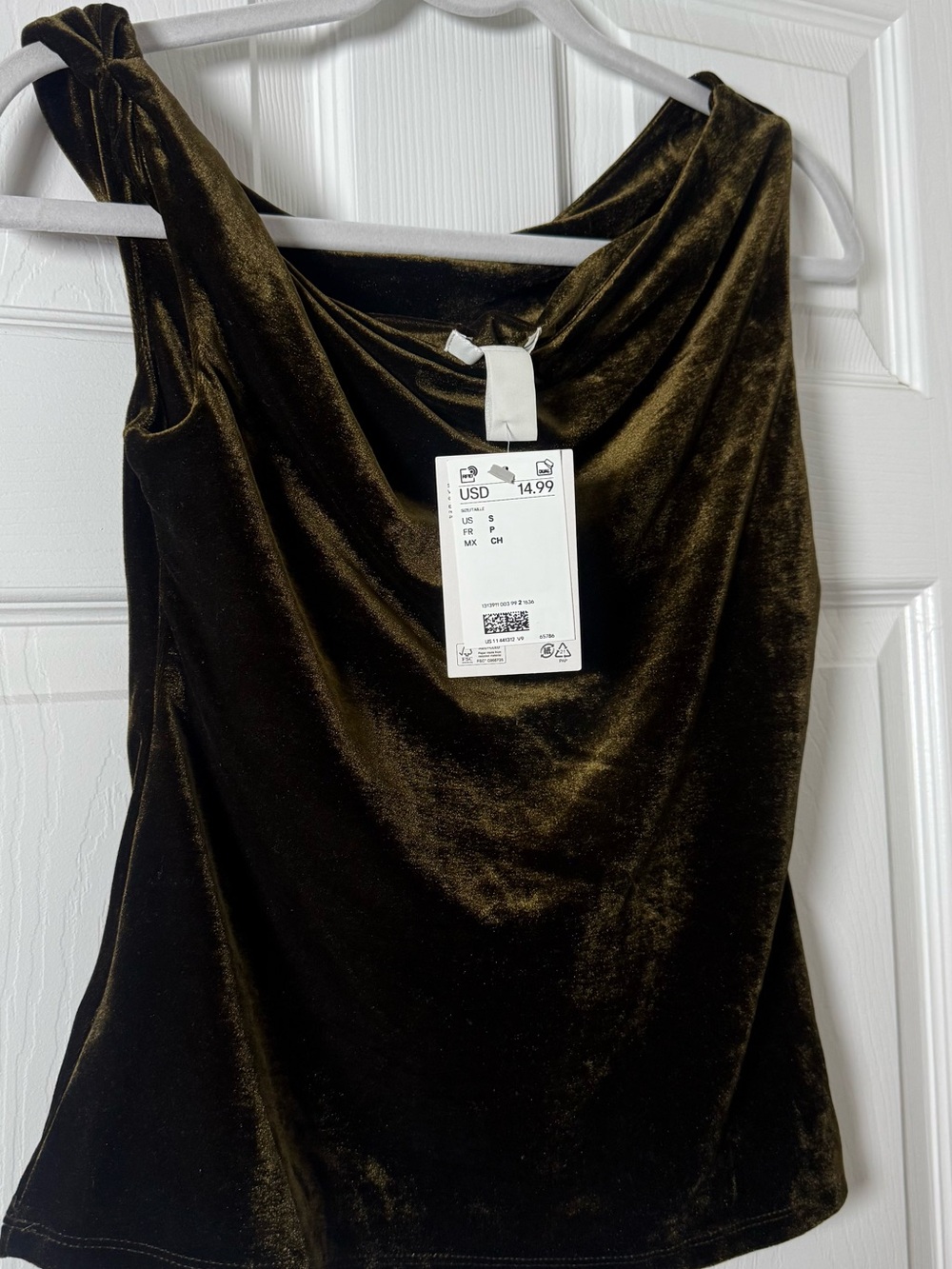 H&M Olive Velvet Cowl Neck Camisole